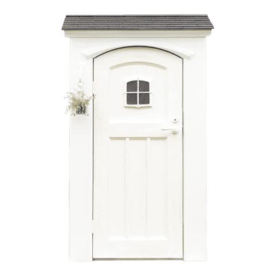 コンテホワイト｜モダンなスレート屋根と白い扉の組み合わせた小型物置